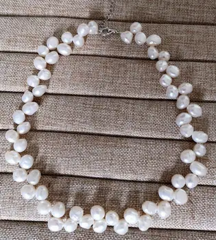 10-11mm natūralių perlų vėrinį balta baroko gėlavandenių perlų Moteris Papuošalai 43cm 17