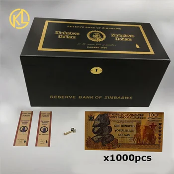 1000 vnt Zimbabvė Banknotų ŠIMTĄ YOTTALILLION Dolerių Dramblys Dizainas daugiau nulių Aukso Banknotų UV lempa su medinėje dėžutėje