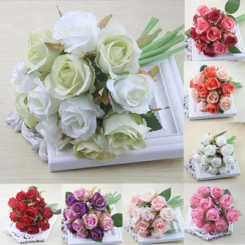12Pcs/Daug Dirbtinių Rožių Žiedai, Vestuvių Puokštė Balta Rausva Tailando Royal Rose Šilko Gėlės Namų Puošybai Vestuves Dekoras