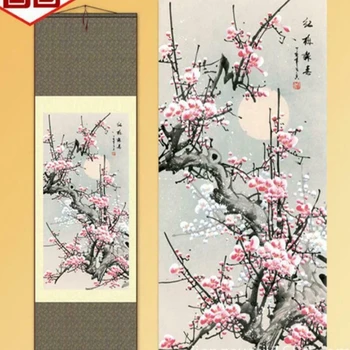 1pc Kinijos Tradicinės Namų Puošybai Šilko pažymėkite tapybos Slyvų Žiedų Gongbi tapybos S051