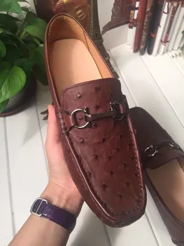 2018 Originali nekilnojamojo originali Stručių oda vyrų batų verslo, aukščiausios kokybės stručių oda vyrų batų juodos rudos mėlynos spalvos