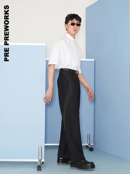 2021 Naujas Vyrų drabužių mados Tamsiai modelis kreivės pusėje susiuvimo prarasti vertikalus atsitiktinis trouserss plius dydis dainininkas kostiumai 27-46