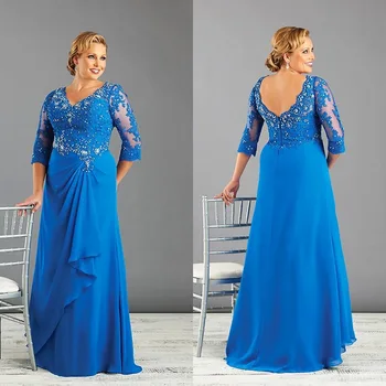 2022 Blue Plus Size Ilgai Motinos Nuotakos Suknelės Pusė Rankovės Šifono Nėrinių Vestuvės Mamos Suknelė Svečias Šalis Oficialią Chalatai Naujas