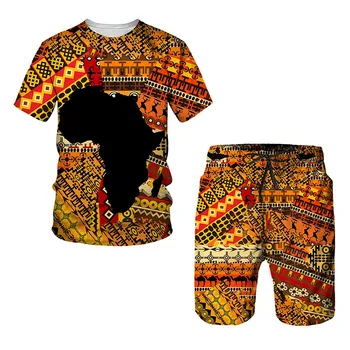2022 Naujas 3D Spausdinimo Moterų/Vyrų marškinėliai Rinkiniai Afrikos Dashiki Mens Tracksuit/Tops/Šortai, Sporto Ir Laisvalaikio Vasaros Vyrų Kostiumas