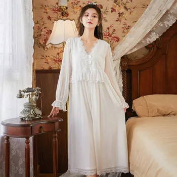 2023 Nėrinių Sleepwear Nuotaka Ilgai Nightgowns Moterų Saldus Princesė Miega Namuose Lady Suknelė Sexy Nėrinių Nightdress Sleepwear H701