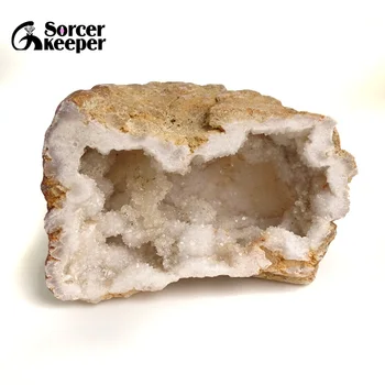226 g Natūralaus Balto Agato Geode Gabalas Mineralinių Kristalų Kvarco Urvas Pavyzdys Energetikos Akmuo Gydo Namų Puošybai BD928