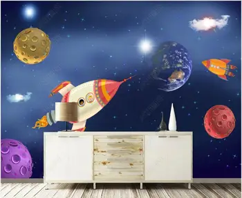 3d foto tapetai, sienų ritininis Animacinių filmų erdvės, visatos, planetos raketų vaikų kambarį, namų dekoro 3d plokštės ant sienos