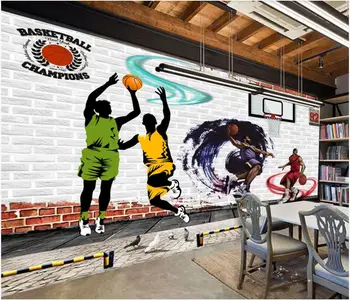 3d sienų freskomis tapetai kambarį Gatvės krepšinio žaidimas sporto plytų sienos, namų dekoro foto tapetai, sienų ir 3 d