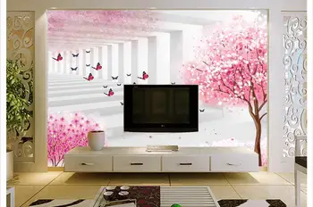 3D tapetai užsakymą freskos 2015 Romantiška rožinė svajonė abstrakčiai 3 d nustatymas sienos medžių grožio neaustinių sienos popieriaus namų puošybai