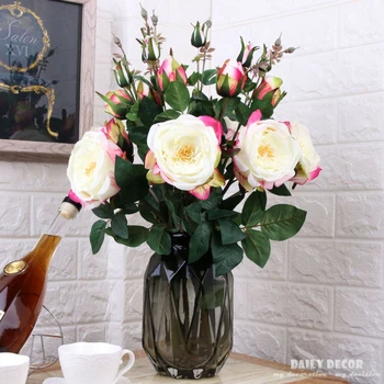 6pcs /daug ! 3 galvutės, aukštos modeliavimas real touch rožės netikrą dekoratyvinis bijūnas vertus, veltinio gėlės, dirbtinių rožių gėlių didmeninė
