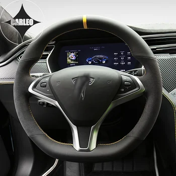 Automobilio Vairas Padengti Tesla Model S 2014 2015 2016-2021 Originali Verstos Odos Anglies Pluošto Susiuvimo Rankų darbo Individualų