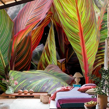 Bacal Užsakymą 3D Tapetai raudoni lapai rainforest lapai freskos kambarį Tapetai miegamajame nuotraukos foto Tapetai Freskomis