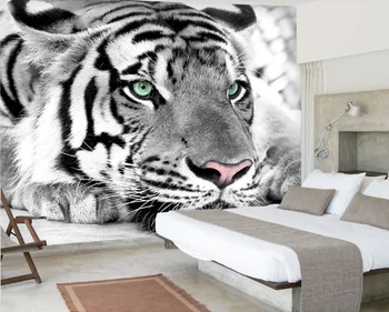 Bacaz 8D Sieninis Baltas Tigras Sienos Meno 3d Tapetai, Gyvūnų Tigras Freskos 3D Sienos Freskos Sienos popieriaus, Miegamojo Fone Namų Dekoro