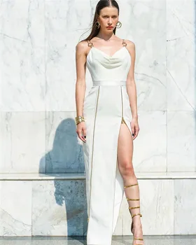 Baltos Seksualus Naktį Šalies Suknelė Spageti Dirželis Backless Užtrauktukas Kulkšnies Ilgio Elegantiškas Moterų Suknelė