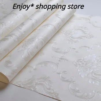 Baltos spalvos Reljefinis Damask Tapetai Miegamajame, Gyvenamasis kambarys Fone, Gėlių Modelio 3D Tekstūra Sienos Popieriaus Namų Dekoro 10M Roll