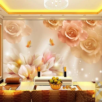 beibehang Pritaikyti tapetai, 3d romantiška geltonos rožės šilko fono sienos gyvenimo kambario, miegamasis restoranas freskos papel de parede