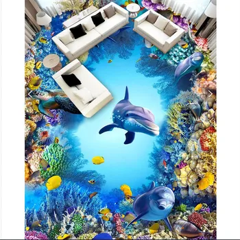 beibehang tapybos Sea World Dolphin biotos Vandeniui Vonios kambarys, virtuvė, balkonas PVC Sienos popieriaus Savarankiškai siena lipdukas Grindų sieniniai 3D