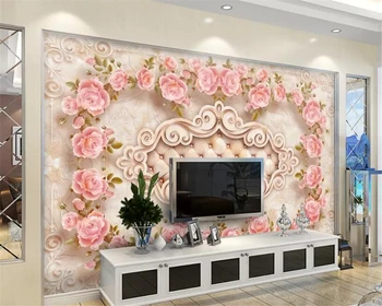 beibehang Užsakymą 3d tapetai, freskos svajingai romantiška rožė marmurinis reljefinis TV fono sienos 3d tapetai papel de parede 3d