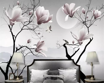 Beibehang Užsakymą tapetai, freskos, Miegamojo kambarį fono sienos Magnolia gėlių, paukščių sienų apdaila dažymas 3d tapetai