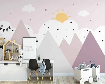 beibehang Užsakymą šiuolaikinės šiaurės šalių vertus dažytos rožinė kalnų viršūnės, abstrakčiai animacinių filmų slėnio vaikų kambario fonas