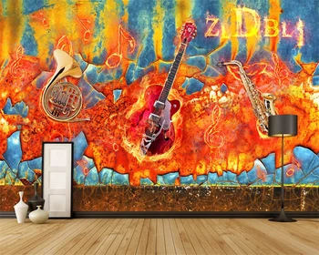 Custom 3d tapetai, freskos roko muzikos retro fone, sienų apdaila dažymas