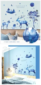 Custom Blue Fantazija Miško Elnias Kambarį Valgomasis Studijuoti Kambarys Dekoratyvinės Sienų Lipduko
