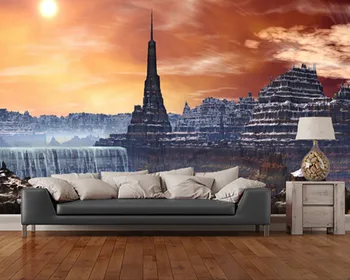 Custom kraštovaizdžio tapetai. Svetimų Tvirtovė su vaizdu Krioklys gyvenimo kambario, miegamasis, virtuvė, sienos vandeniui PVC tapetai
