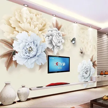 Custom Sienų Tapetai, 3D naujieji Kinijos Stilių, Paprastas Ir Elegantiškas Bijūnas Sofa-lova, TV Foną, Sienos Vandeniui Papel De Sumalti Namų Déco