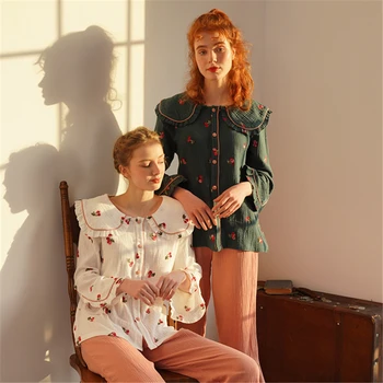 Dviejų dalių pižama moterų namų paslauga pavasarį, rudenį medvilnės ilgomis rankovėmis korėjos prarasti pijamas moterų spausdinimo rinkinys Sleepwear