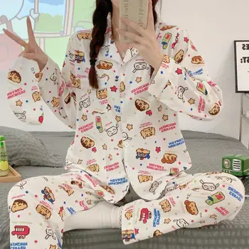 Kawaii Crayon Shin-Chan Pajama Komplektai Animacinių filmų Pavasarį, Rudenį Pižama Moterims Mielas Anime Loungewear Sleepwear