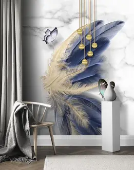 Modernus paprastumas kambario tapetai Abstraktaus meno aukso plunksna drugelis tapetai, 3d freskos TV HD fono