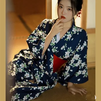 Moterų Japonija Stiliaus Suknelė Kimono Moteris su Obi Gėlių Spausdinti Azijos Yukata Haori Cosplay Chalatas Etape Šalies Fotografijos Dėvėti