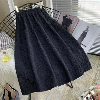 moterų pavasarį ir rudenį 2022 nauji aukštos juosmens retro prancūzijos skėtis sijonas vidutinio ilgio juoda suknelė Atsitiktinis-LINE