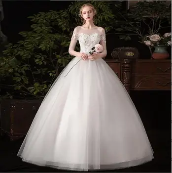 Moterų Vestidos De Novia Paprastas Vestuvių Suknelės Vasaros Nėriniai Appliques-Line Bridal Gown