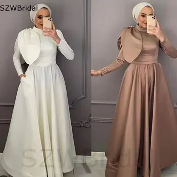 Naujas Atvykimo ilgomis rankovėmis vakaro suknelės Satino Musulmonų suknelė moterims Caftan Dubajus Vakare chalatai Vestido de fiesta de boda