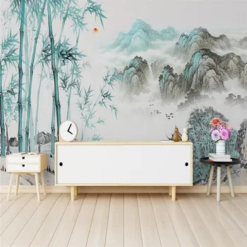 Naujas Kinijos meno samprata anotacija rašalo kraštovaizdžio bambuko kambarį fone sienų tapybos profesinės gamybos wallp