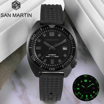 Naujas San Martin Black Tunų 6105 Nerūdijančio Plieno Nardymo Vyrų Laikrodžiai Spalvinga Super Šviesos Safyras 20Bar Automatinė Vyrų Riešo žiūrėti