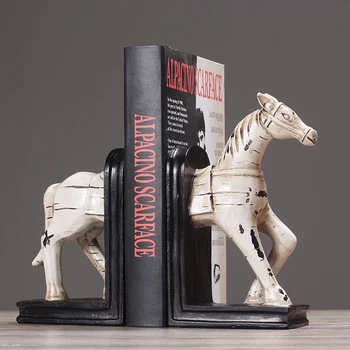 Nustatyti 2 Arklių Bookends Meno Stovas Knygoms, 1 Porą, Senovinis Stilius, Sunkiojo Svorio, Baltas Juodas