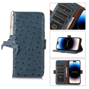 Originali karvės odos Odos Flip Case For Samsung Galaxy S22 S23 Ultra Stručių Grūdų RDA Blokavimo Kortelių Lizdai Magnetinio Piniginės Dangtis
