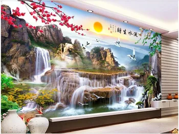 Pasirinktinius nuotraukų freskos 3d tapetai Kinijos kalnų krioklys dekoracijos namų dekoro kambarį 3d sienos freskos tapetai, sienų ir 3 d