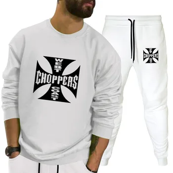 Pavasarį, Rudenį Medvilnės west coast chopper logotipas spausdinti （Įgulos Kaklo Hoodie + kelnės）vyrų kostiumas Mados Atsitiktinis Sveikatingumo Bėgimas vyrai Rinkinys