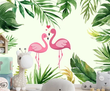 Pietryčių Azijoje Animacinių filmų Flamingo Žalieji Augalai Vaikų Kambaryje Foną Vaikų Miegamųjų Namo Apdaila Freskos papel
