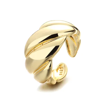 Prancūzų stilius minimalistinis į-padengta 18K auksu minimalistinio nišą blizgus twist atidarymo moterų žiedas paprastas žiedas juosta