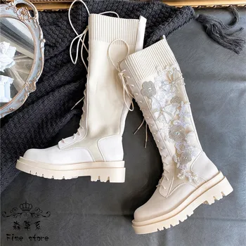 Rudenį ir žiemą, naujos originalios lengvųjų prabanga gražus nėrinių tvarstis rodo, plonas Riteris batai