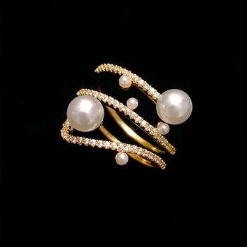 S925 Žiedai Moterų, Imituojant Perlai Banga Temperamentas Reguliuojamas Rodomojo Piršto Žiedą Anel Nišą Dizaino Fine Jewelry