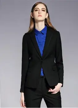Specialiai sukurtas Anglijos Stiliaus, Juodos Spalvos, ilgomis Rankovėmis Tuxedos Oficialią striukė Ir Kelnės Biuro Ponios(Striukė+Kelnės)