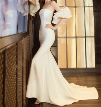 Stebėjimo prancūzų Stiliaus Valymo Traukinio Vestuvių Suknelė Elegantiškas, Minkšto Satino Apvalkalą Backless Vestuvinės Suknelės vestidos de mairee Vestuvių