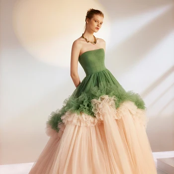 Sumaišykite Spalvos Tiulio Prom Dresses Raukiniai Stebėjimo Ekologiškos Šampano Ilgai Moterų Apdaras Photoshoot Chalatai Elegantiškas Oficialų Vakarinę Suknelę