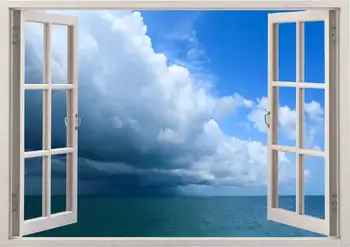 Thundercloud virš jūros siena lipdukas paplūdimio langą, debesis virš vandenyno sienos lipdukas dekoras, vinilo spalvinga jūros sienos menas namų decorat