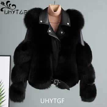 UHYTGF 2023 Didmeninė Jaunų Rudens ir Žiemos Kailių Striukė Moterims Fox Fur Lokomotyvų Odos Imitacija, Kailiniai Paltai Moterų Atsitiktinis Outwear 2052